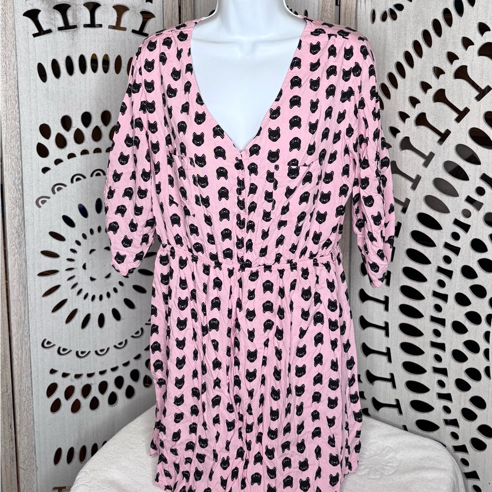 Mimi Chica Pink Dress with Black Cat Pattern ModCloth